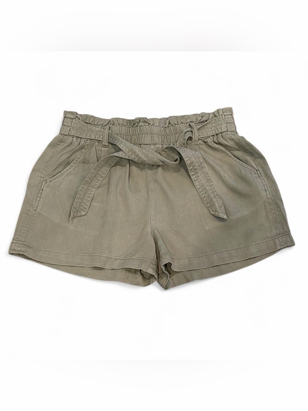 Francesca’s Women’s Olive Paperbag Waist Tie-Front Shorts